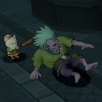 画像：「や、やめてくれ腹がよじれる」みたいな感じで笑っているどくどくゾンビ[撮影場所：ウルベア地下遺跡　地下２階]