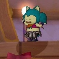 画像：ステージに上がって上機嫌なクーちゃん[撮影場所：プクレットの村]